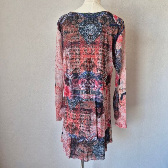 Desigual One Moment Abstract Mesh Layer Mini Dress Long Sleeve Multicolor - Picture 7 of 16